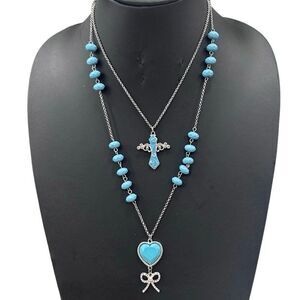 Vintage Tutti Fruitti Layered Necklace 16" Turquoise Silver-tone Double-Strand